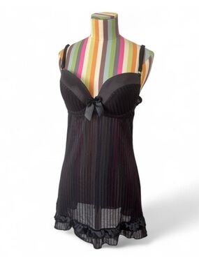 Sheer Pinstripe Mini Slip Ruffle Hem